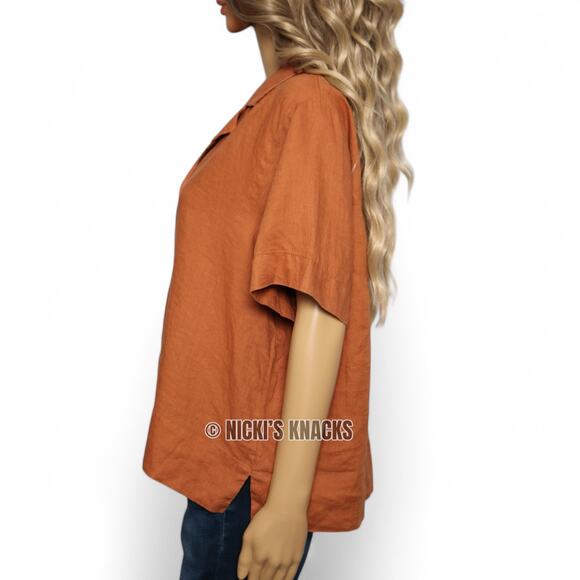 Quince Short Sleeve 100% Linen Button Down Short Sleeve Shirt Terraotta Size L - Picture 5 of 9